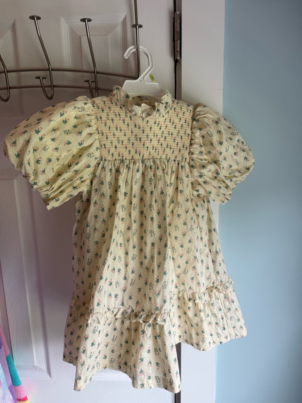 Janie and Jack Yellow Floral Smocked Puff Sleeve Dress